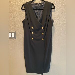 White House Black Market, Elegant Black Sleeveless Dress with Gold Accents